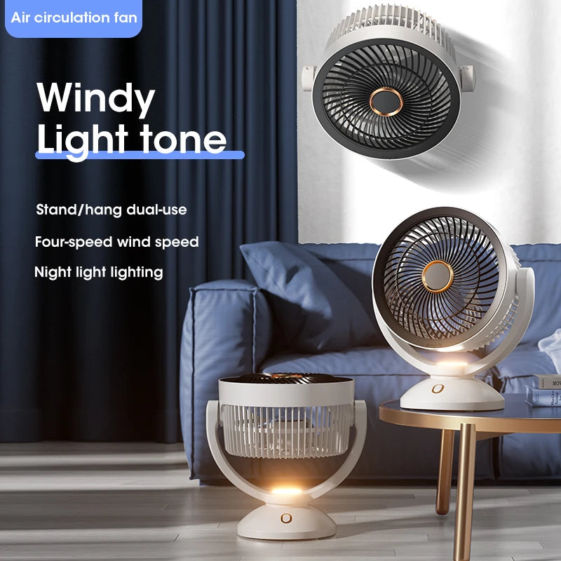 Desktop Air Circulation Fan Silent Rechargeable Fan Wall Mounted Fan 4000mAh Electric Table Fan