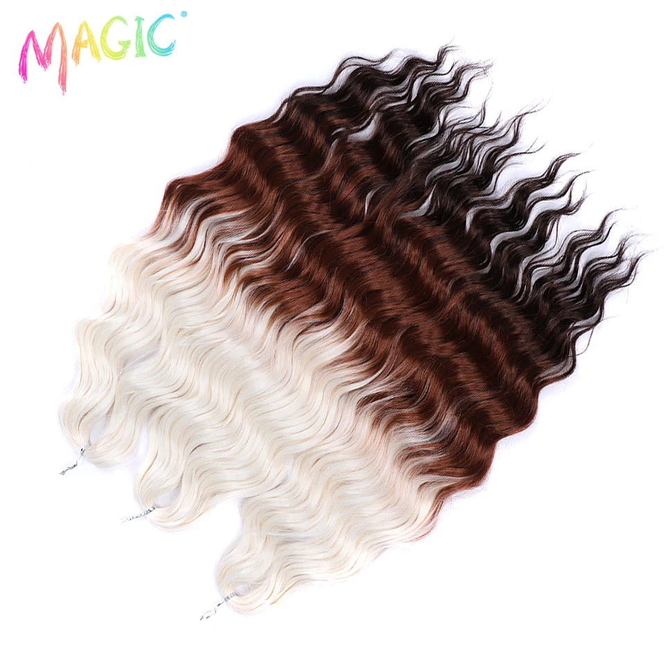 Anna Synthetic Hair 24 Inch Water Wave Braiding Hair Extensions Ombre Blonde Deep Wave Afro Curl Twist Crochet Hair for Women