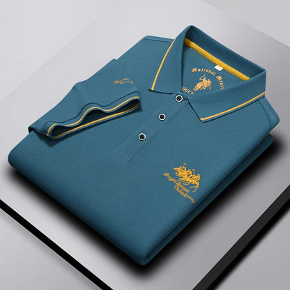Men's Business Casual Short Sleeved Embroidered Solid Color Polo Shirt Fashionable Breathable Comfortable Summer Versatile Top