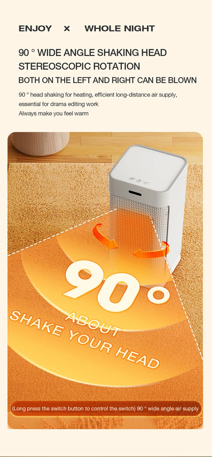 Portable PTC ceramic electric heater with multi-stage adjustment, silent, small household fan and night light heater.