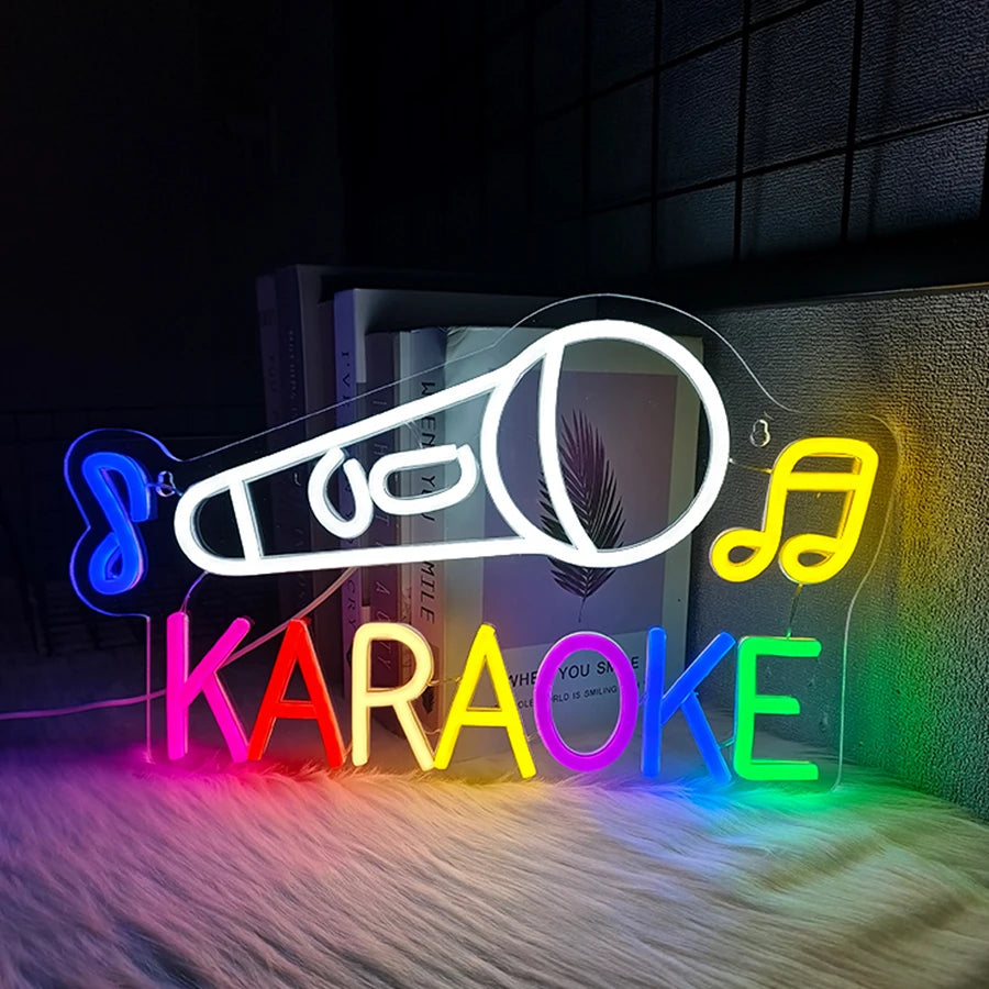 Karaoke Led Neon Sign, Microphone Note Icon, Suitable For Bars, Clubs, Music Classrooms, Music Studios, Ktv, Bedroom Decor.