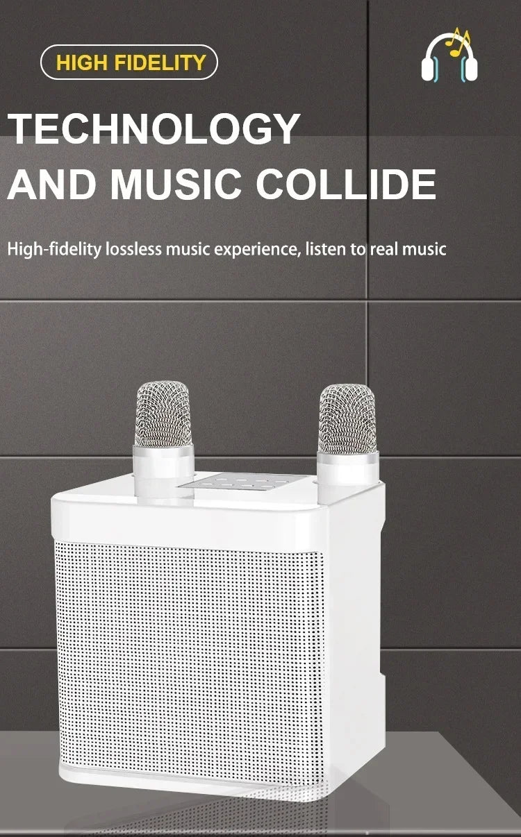 Karaoke Machine With 2 Wireless Dual Microphones Portable Boombox AUX TF Card U Disk Player Voice Changer For Party