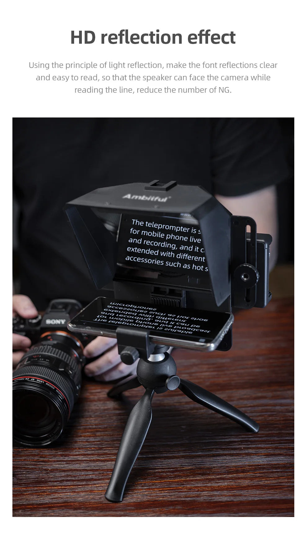 Ambitful Phone and DSLR Recording Mini Teleprompter Portable Inscriber Mobile Teleprompter Artifact Video With Remote Control
