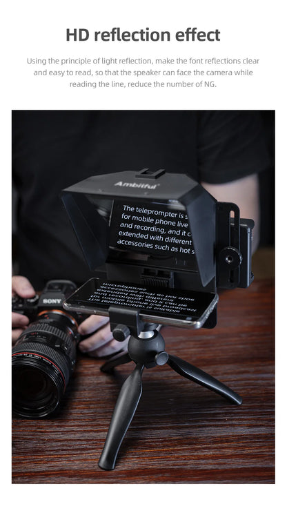 Ambitful Phone and DSLR Recording Mini Teleprompter Portable Inscriber Mobile Teleprompter Artifact Video With Remote Control