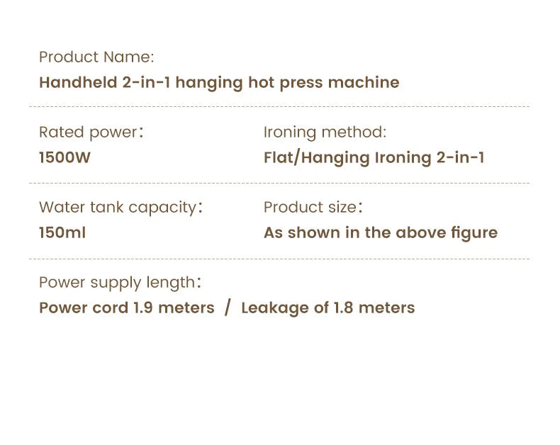 1500W Garment Steamers Fold Hand Holding Ironing Machine Fast-Heat Household Steam Handheld Fabric Steamer for Home Travelling