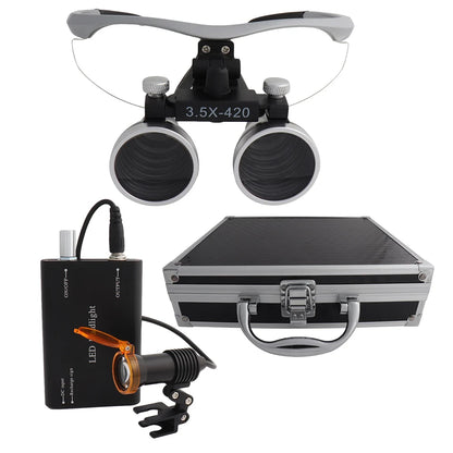 Dental Loupes Dental Magnifier Dental Lab Medical Loupes Magnification Binocular 2.5/3.5x420 Headlight Headlamp 5W Set Metal Box