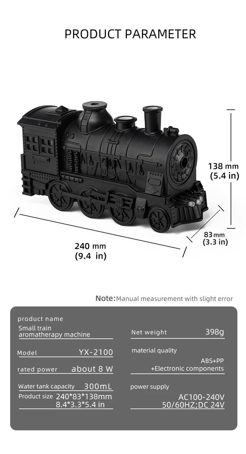 Retro Mini Train Shape Aromatherapy Essential Oil Diffuser Ultrasonic Cool Mist Air Humidifier with Lamp Aroma Difusor Atomizer