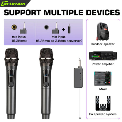 Wireless Microphone 2.4G 2 Channels UHF Handheld Microphone Rechargeable Microphone for Karaoke, Live, Wedding, Party, Meeting