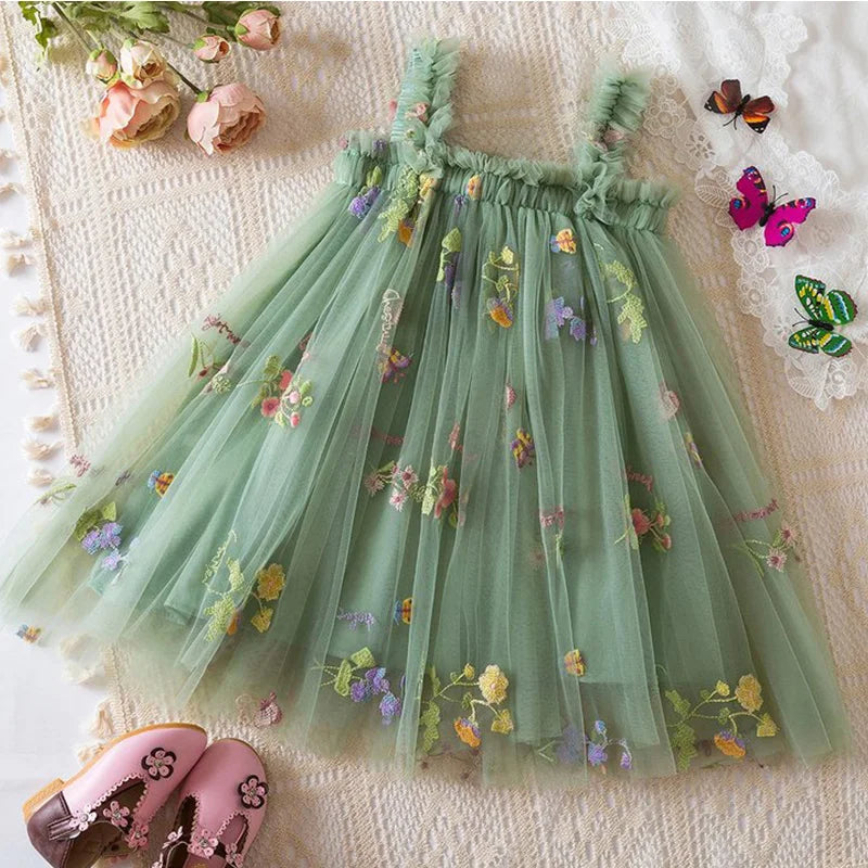 Girls' Dresses Summer Floral Tulle Strapless Baby Girls Dress Cute Princess-Style Weddings Baby Dress Baby Girl Clothing