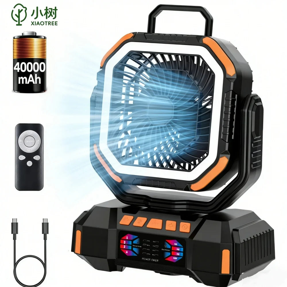 40000mAh Camping Fan Rechargeable Desktop Portable Air Circulator Wireless Ceiling Electric Fan with Power Bank LED Lighting