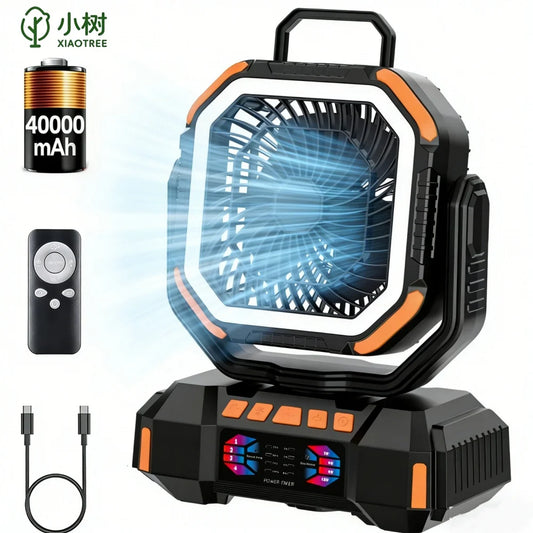40000mAh Camping Fan Rechargeable Desktop Portable Air Circulator Wireless Ceiling Electric Fan with Power Bank LED Lighting