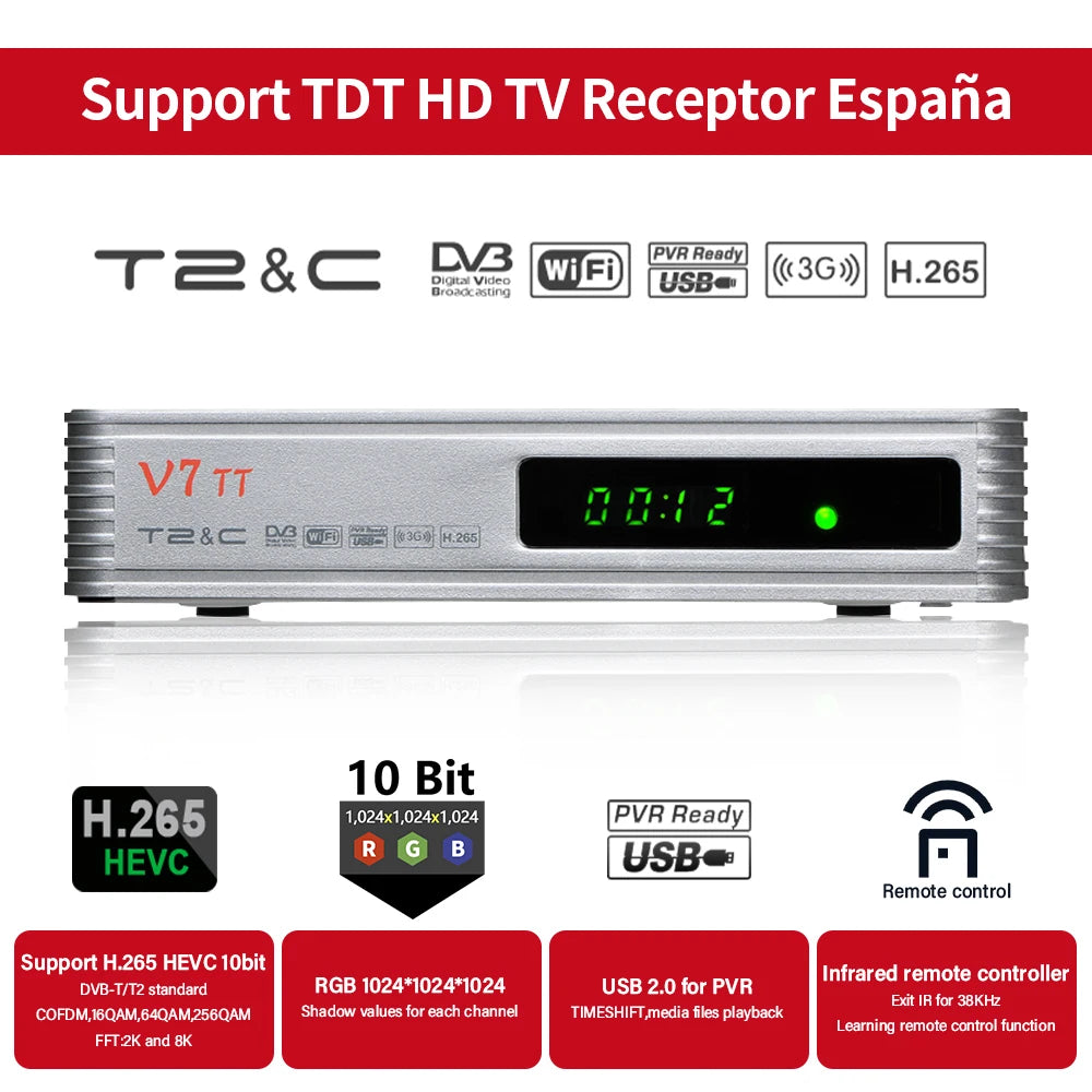GTMEDIA V7 TT Ground Signal Receiver，1080P Full HD DVB-T/T2/DVB-C Signal TV Box With USB WIFI Decoder Support H.265 HEVC 10bit F