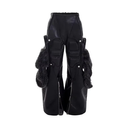 Mauroicardi Spring Autumn Cool Long Baggy Black Pu Leather Wide Leg Cargo Pants Men Luxury Mens Designer Clothes Streetwear 2025