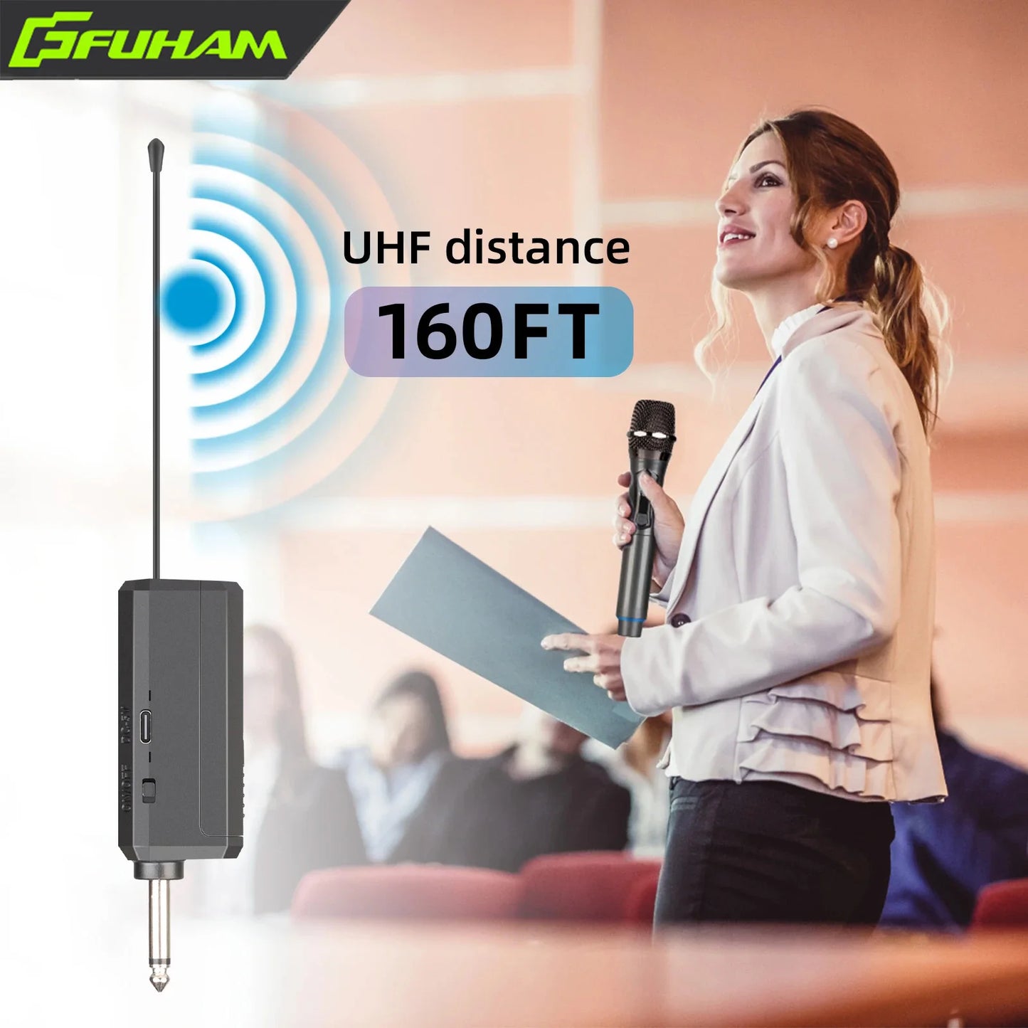 Wireless Microphone 2.4G 2 Channels UHF Handheld Microphone Rechargeable Microphone for Karaoke, Live, Wedding, Party, Meeting
