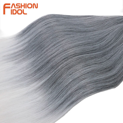 28" 3PCS Ariel Straight Pony Hair Bundles Crochet Braids Hair Synthetic Braiding Hair Ombre Silver Grey Crochet Hair Extensions