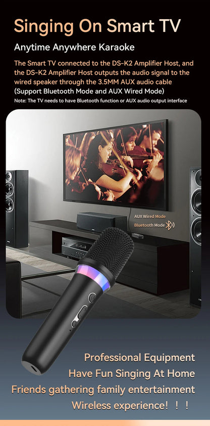 Wireless Car Microphone With Receiver Karaoke Companion 3.5MM AUX Stereo HIFI RGB Colorful Light Multi Sound Effect Mixer System