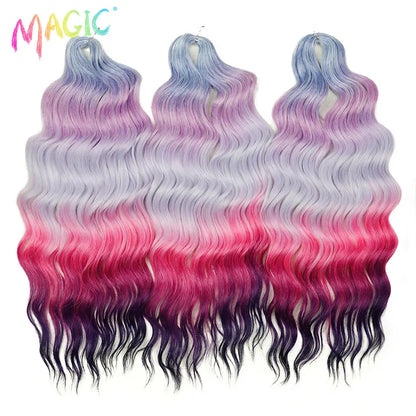 Anna Synthetic Hair 24 Inch Water Wave Braiding Hair Extensions Ombre Blonde Deep Wave Afro Curl Twist Crochet Hair for Women