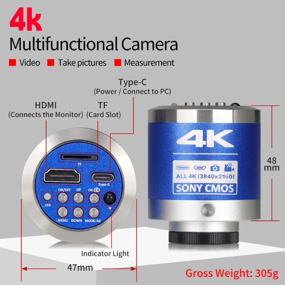 1080P 4K Digital Microscope Full HD Industrial Microscope C-Mount DigitalCamera PCB Welding Mobile Phone Repair Stand Microscope