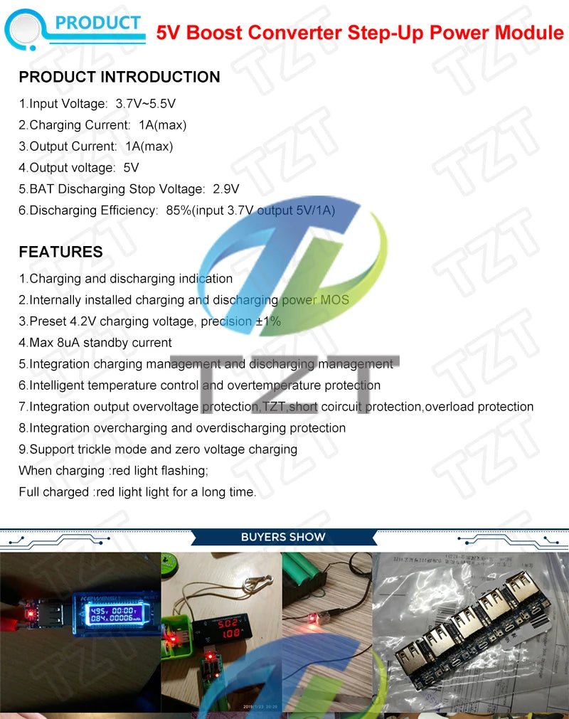 GREATZT 5V Boost Converter Step-Up Power Module Lithium Battery Charging Protection Board LED Display USB For DIY Charger 134N3P