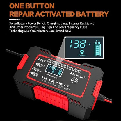 EAFC 12V 6A Full Automatic Car Battery Charger Digital Display Battery Charger Power Puls Repair Chargers Wet Dry Lead Acid