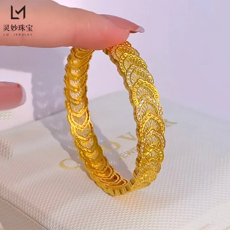 9999 24K real gold phoenix feather silk hollow bracelet wide-face open buckle to send girlfriend gifts to mother on Mother's Day