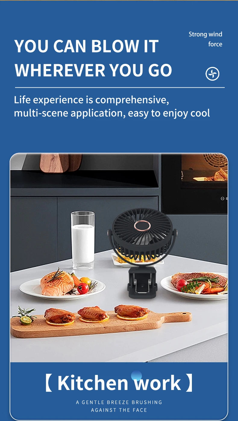 Portable USB Mini Handheld Clip Fan Convenient And Ultra-quiet Electric Fan Rechargeable Student Cute Small Cooling Ventilador