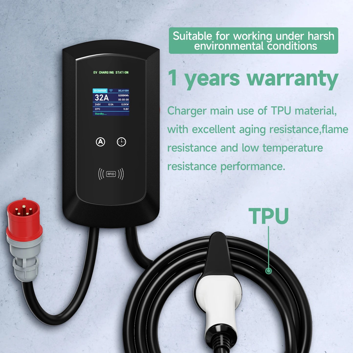 AFYEEV 32A EV Charging Station 22KW 3Phase Electric Vehicle Car Charger 11KW Type2 IEC62196-2 EVSE Wallbox APP Control 5m Cable