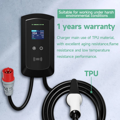 AFYEEV 32A EV Charging Station 22KW 3Phase Electric Vehicle Car Charger 11KW Type2 IEC62196-2 EVSE Wallbox APP Control 5m Cable
