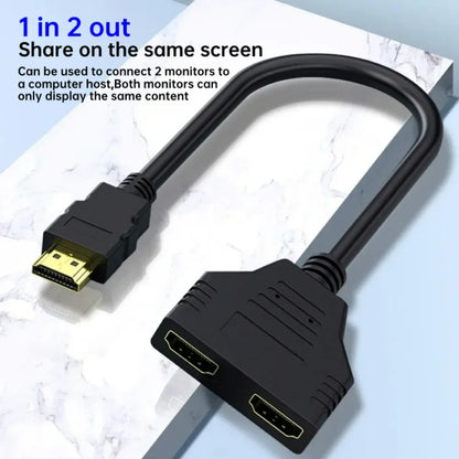 1 in 2 Splitter HD Male To 2 Female Cable 1080P HDTV Splitter Adapter Male To 2 Female Head Adapter HDTV Conversion Cable 30CM
