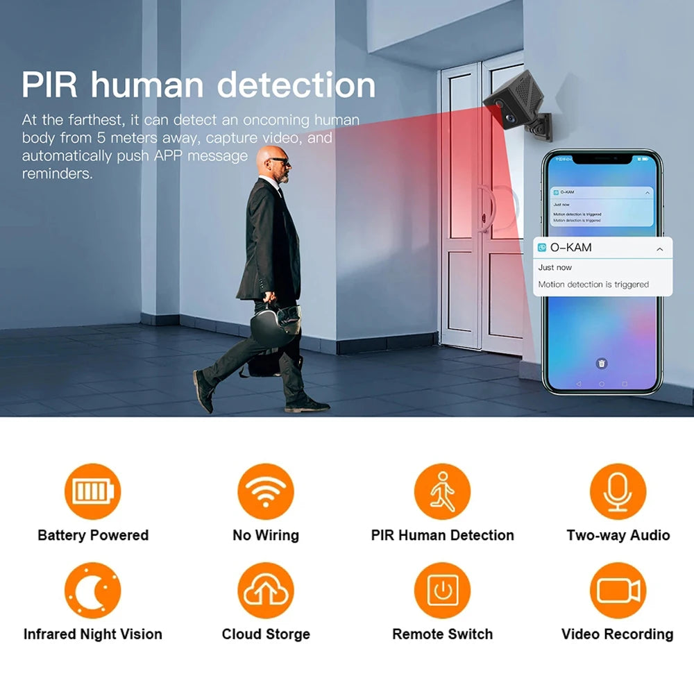 5MP 4G SIM Card Mini Camera Indoor Night Vision Surveillance Security Monitoring Rechargeable 3000 mAh Battery Powered Home Cam
