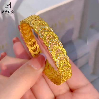 9999 24K real gold phoenix feather silk hollow bracelet wide-face open buckle to send girlfriend gifts to mother on Mother's Day