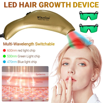 Tri-Chroma Photon Hair Therapy Device Professional LLLT Laser Hair Growth Anti Hair Loss Treatment Thinning Scalp Stress Relief