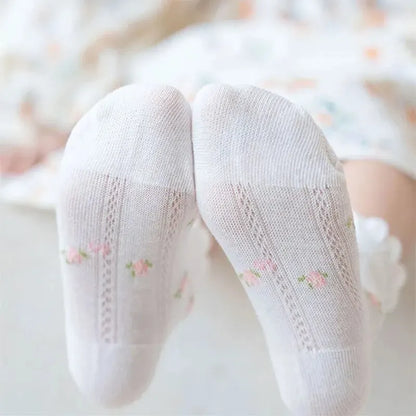 5Pairs/Lot Cute Kids Socks For Girls Boys Cotton Solid Princess Children Sock Casual Summer Mesh Thin Flower Cartoon Socks