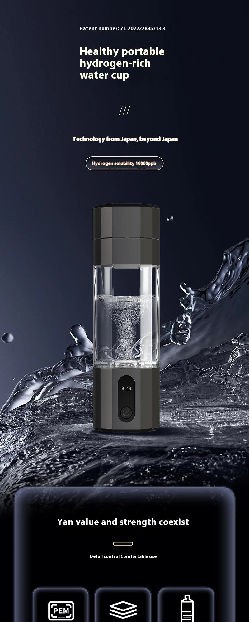 High Quality 6000-8000PPB Hydrogen Rich Water Bottle Cup Portable USB Powered Hydrogen Water Generator for Household Use