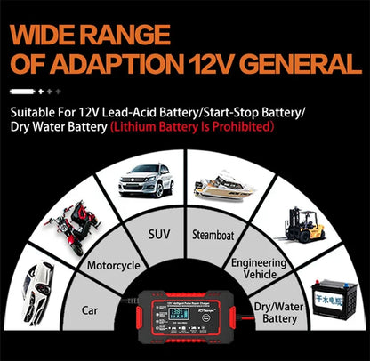 EAFC 12V 6A Full Automatic Car Battery Charger Digital Display Battery Charger Power Puls Repair Chargers Wet Dry Lead Acid
