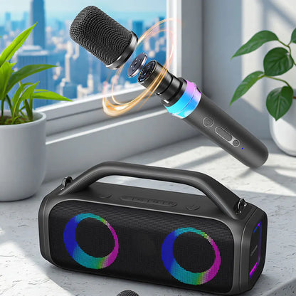 Karaoke Machine for Adults, Portable Bluetooth Speaker with 2 Wireless Microphones, Portable PA System with Disco Lights