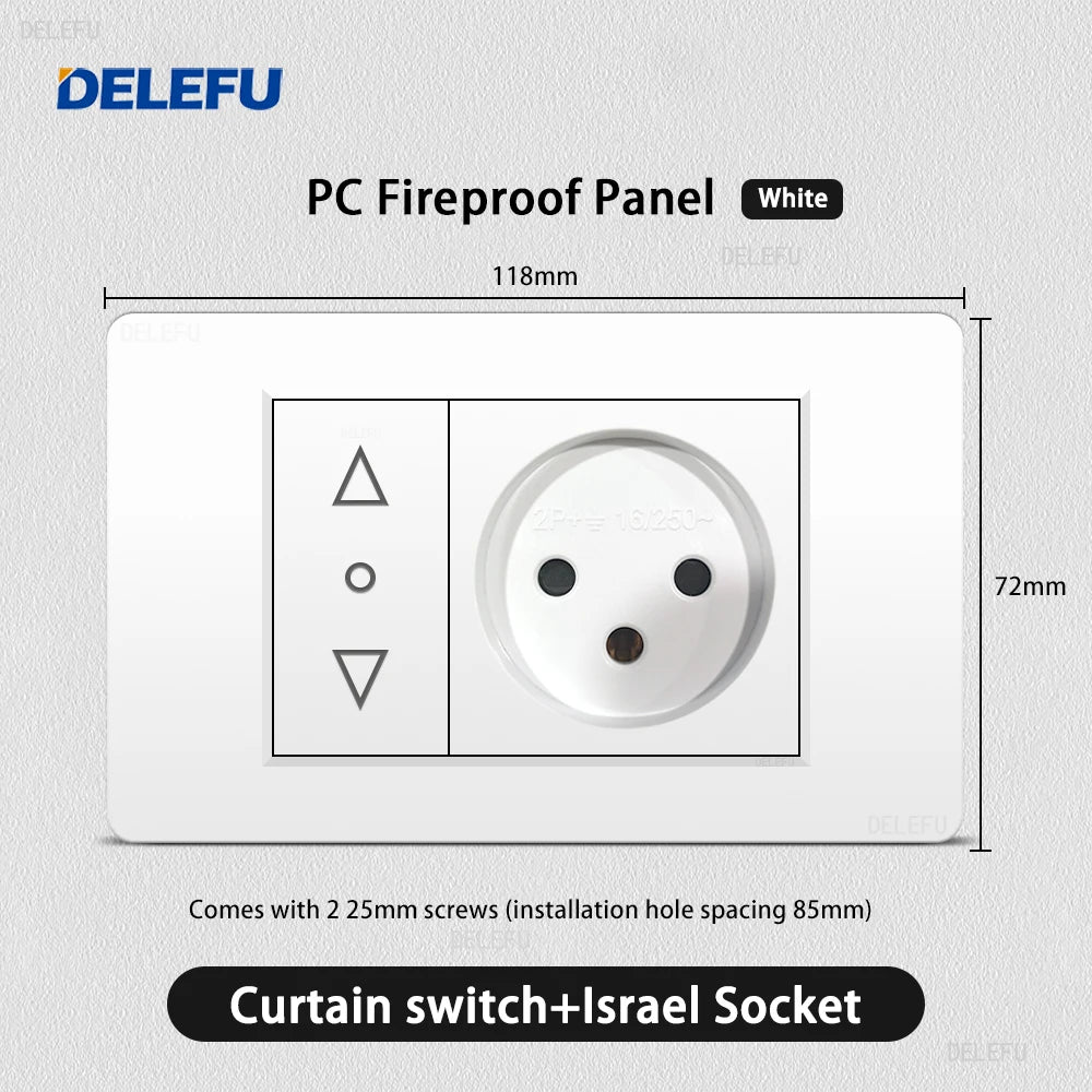 DELEFU White Retardant PC Israel USB Type C Fast Charging Wall Socket Light Tuya Wifi Smart Switch Sat TV Tel Doorbell Curtain