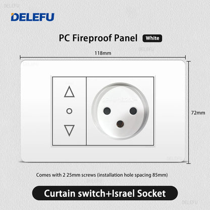 DELEFU White Retardant PC Israel USB Type C Fast Charging Wall Socket Light Tuya Wifi Smart Switch Sat TV Tel Doorbell Curtain