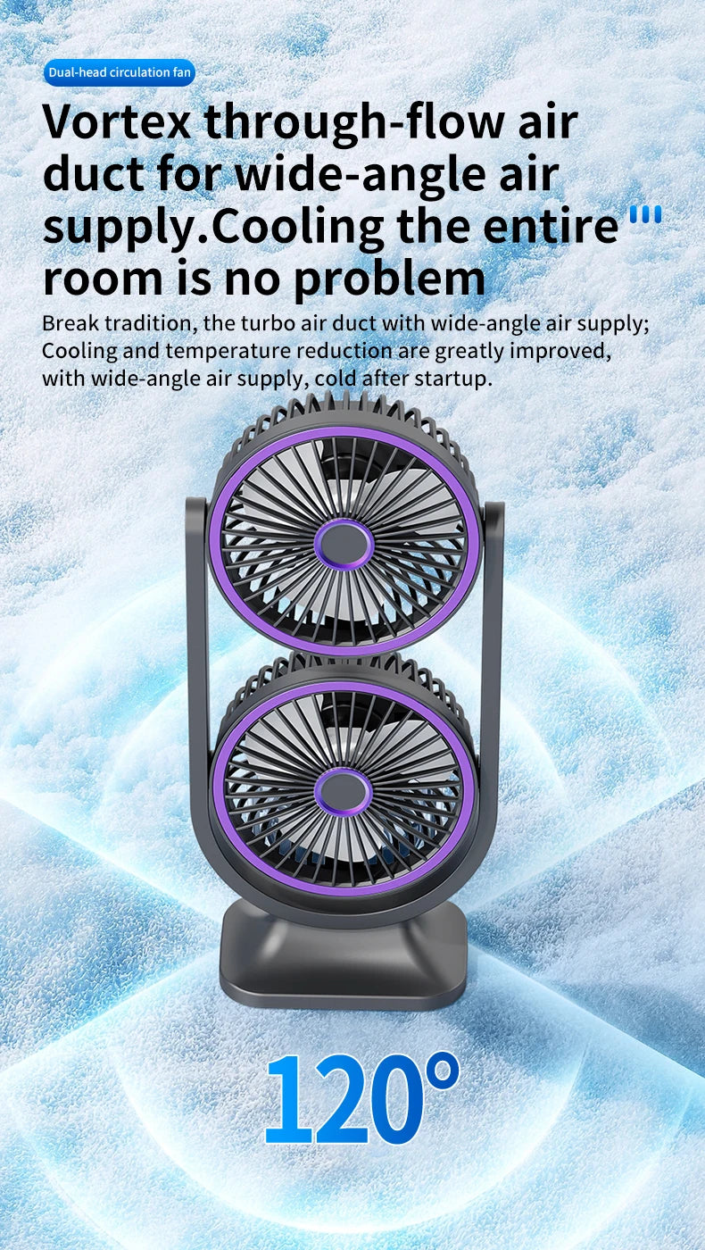 TINSOL 2026 New Dual-Head Desktop Fan, High-Power Air Circulation Fan, Office and Dormitory Double-Layer Fan