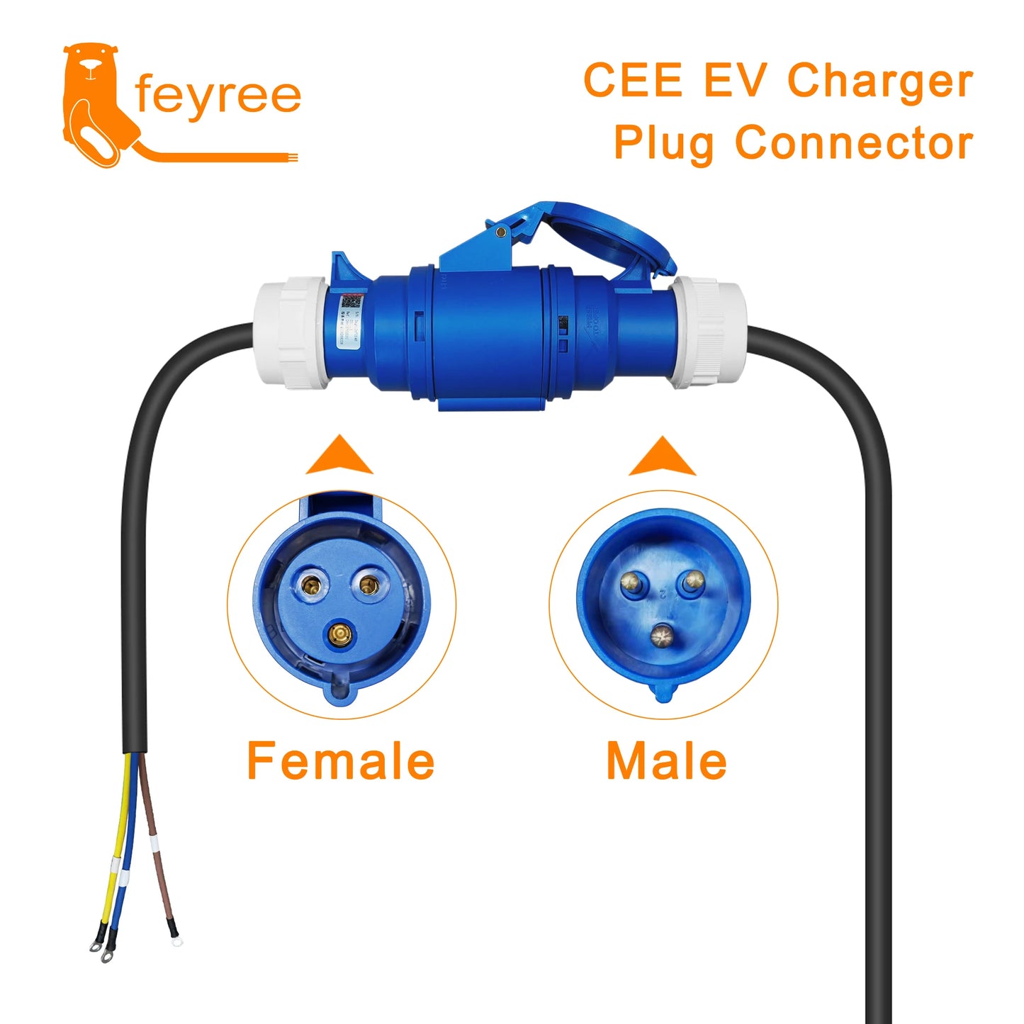 feyree EV Charger CEE Female Socket 3Pins to Schuko Plug Adapter Waterproof Connection WallMount Socket 32A 7KW Portable Charger
