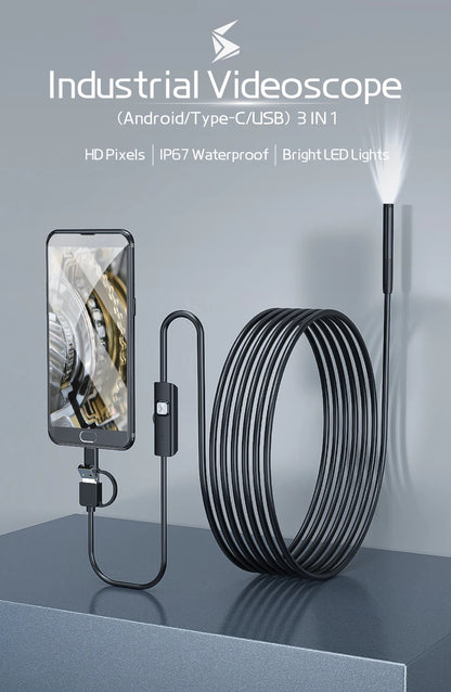 8mm Endoscope Camera 720P HD USB Endoscope With 8 LED 1/2/5/10M Flexible Cable Waterproof Inspection Borescope for Android PC