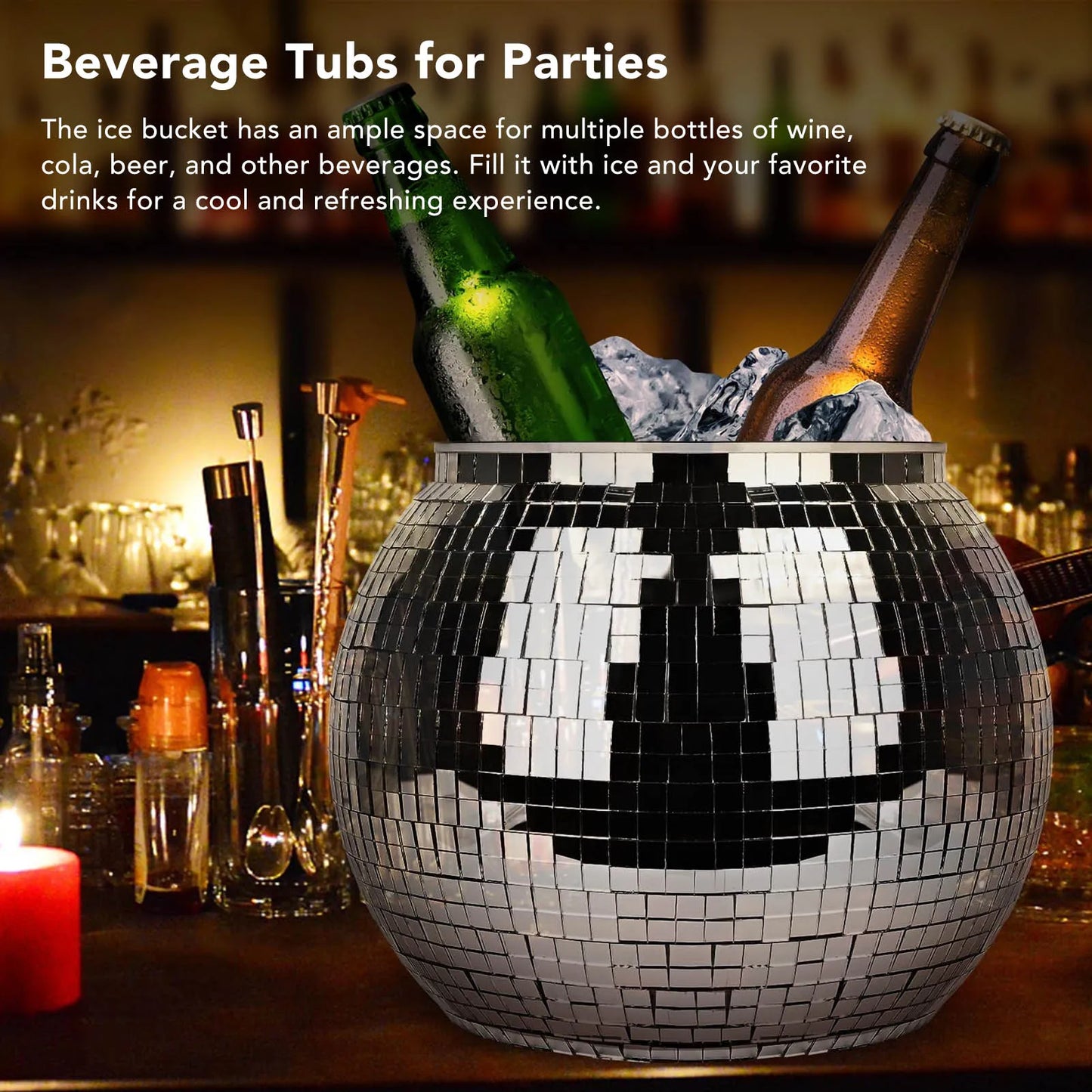 Disco Ball Ice Bucket Plastic Large Capacity Party Drink Bucket for Beer Cocktail Wine Silver