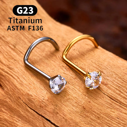 1/10PCS ASTM F136 G23 Titanium Piercing Nose Stud 20G L-Shape Nariz Studs With Zircon 2-3mm Nose Rings Nostril Piercing Jewelry