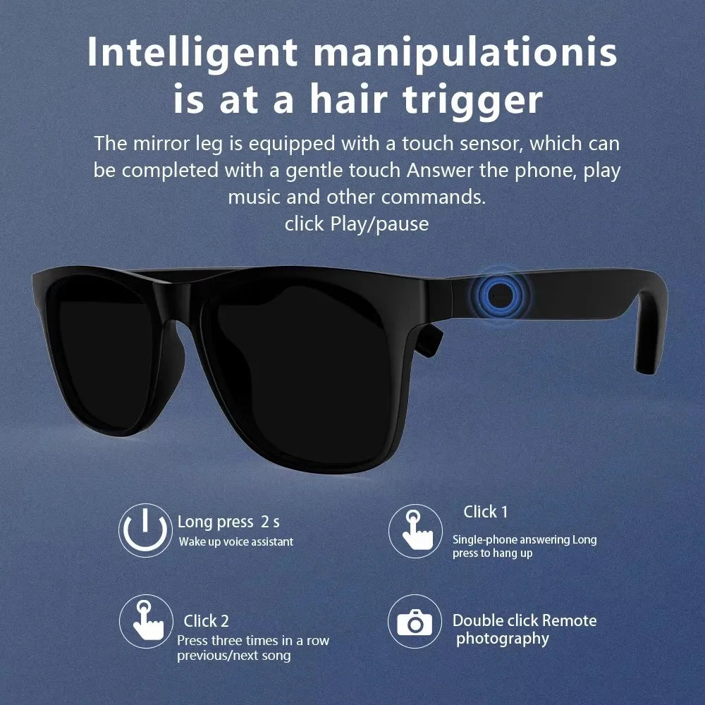 AI Smart Glasses Remote Control Touch Photo Camera Recording Translator Voice Assistant Music Wireless Bluetooth Sunglasses