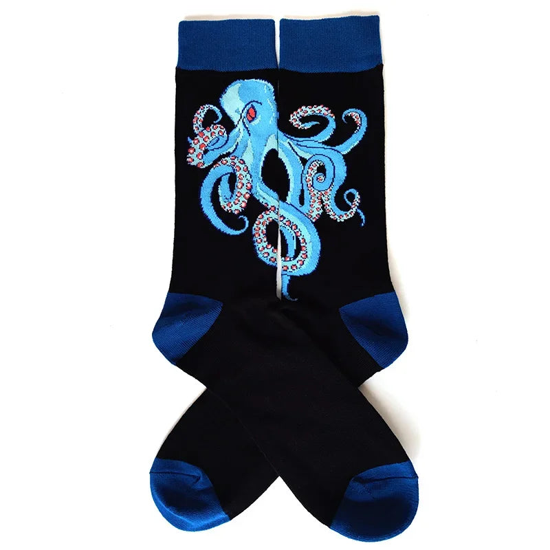 58 Style Cartoon Men Socks Fish bird parrot shark Theme Cotton Novelty Funny Hip Hop Trend Street Long Socks