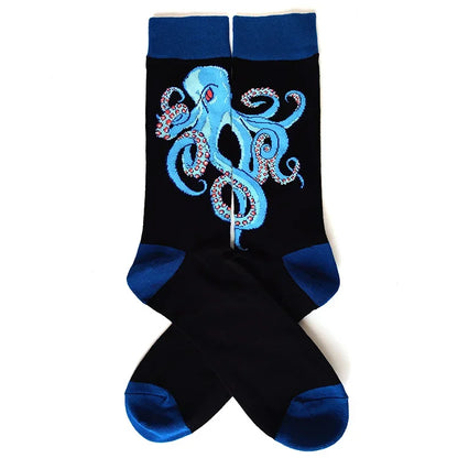 58 Style Cartoon Men Socks Fish bird parrot shark Theme Cotton Novelty Funny Hip Hop Trend Street Long Socks