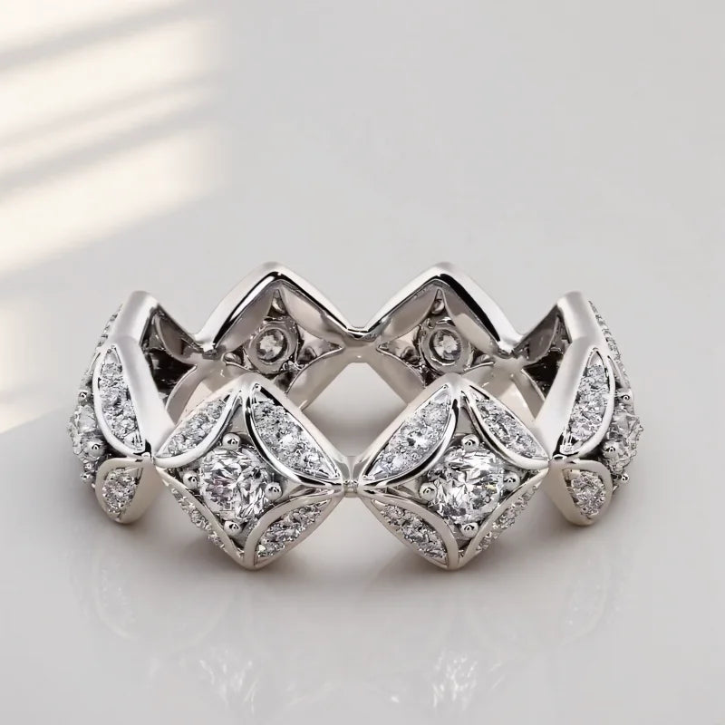 Geometric White Zircon Round Stone Rings For Women Silver Color Engagement Pormise Band Bridal Wedding Jewelry Mother's Day Gift