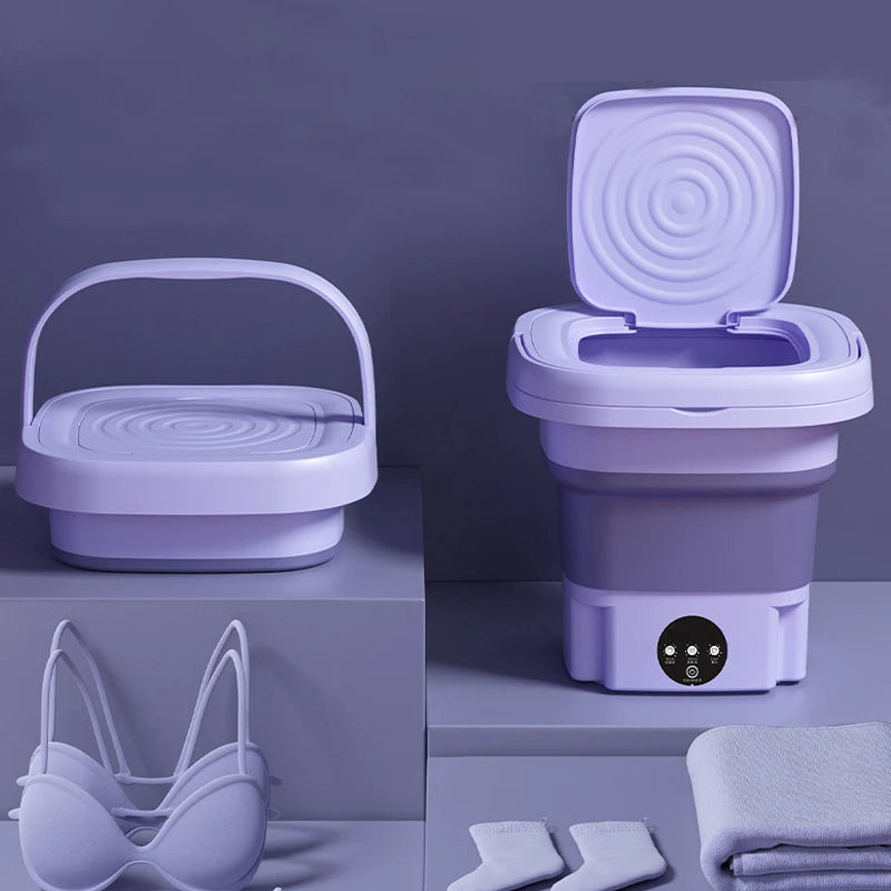 8L Portable Mini Foldable Washing Machine with Spin Dryer Compact Sock Underwear Washer for Travel Dorm Home Use Washing Machine