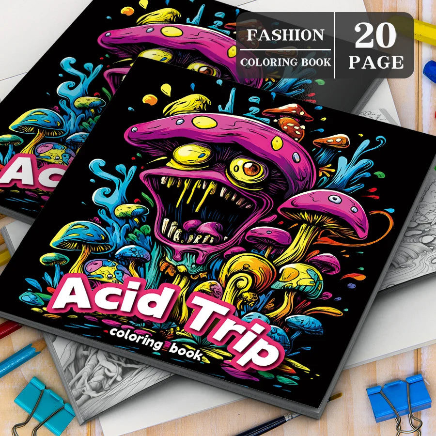 Mushroom World Coloring Books Gift For Birthday Party 20 Page Relieve Stress Kill Time Graffiti Painting Drawing Art Book
