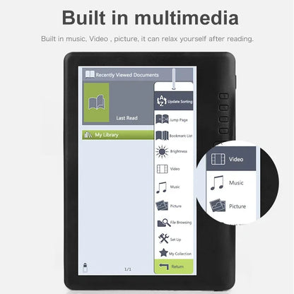 Portable 7inch Ebook Reader Colorful Screen Supports Memory Card Digital Book Read E‑book E‑book Reader e-Book Readers 4/8/10GB